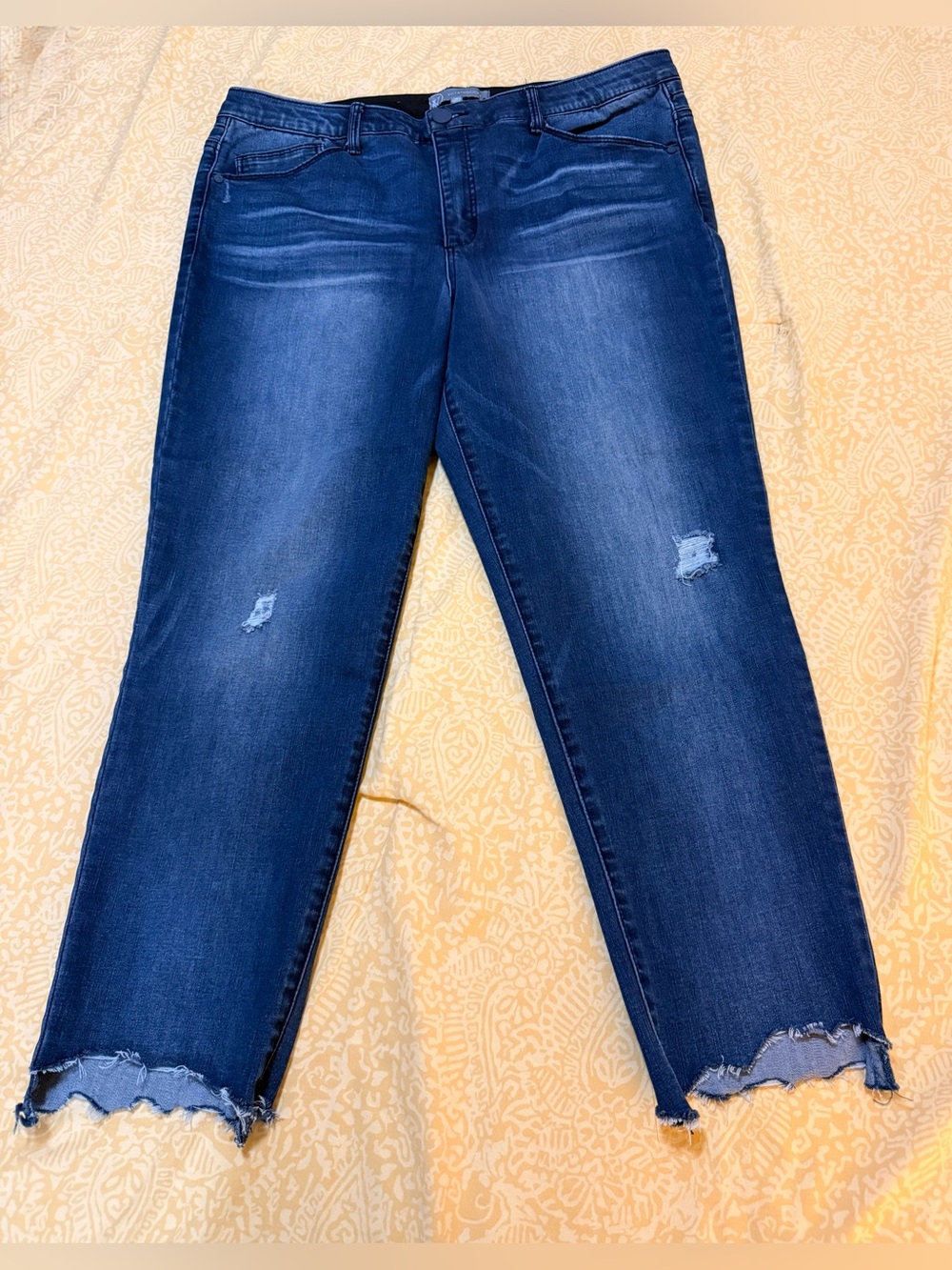 Wit & Wisdom Dark Blue Distressed Women's Jeans - Frayed Hem